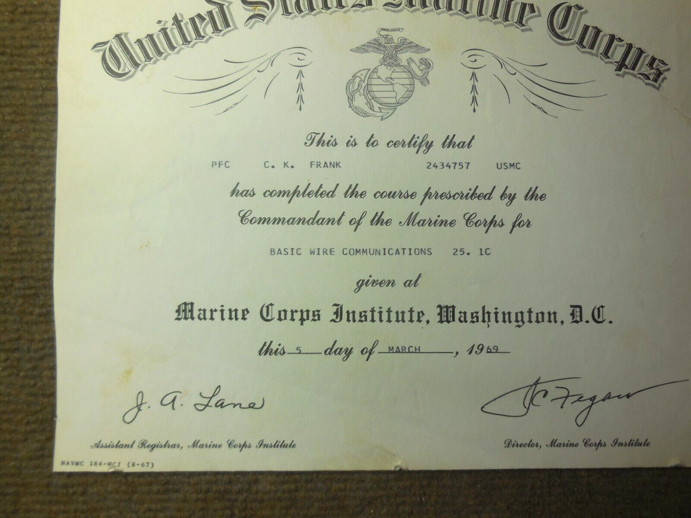 1969 Vietnam War USMC Basic Wire Communications Document