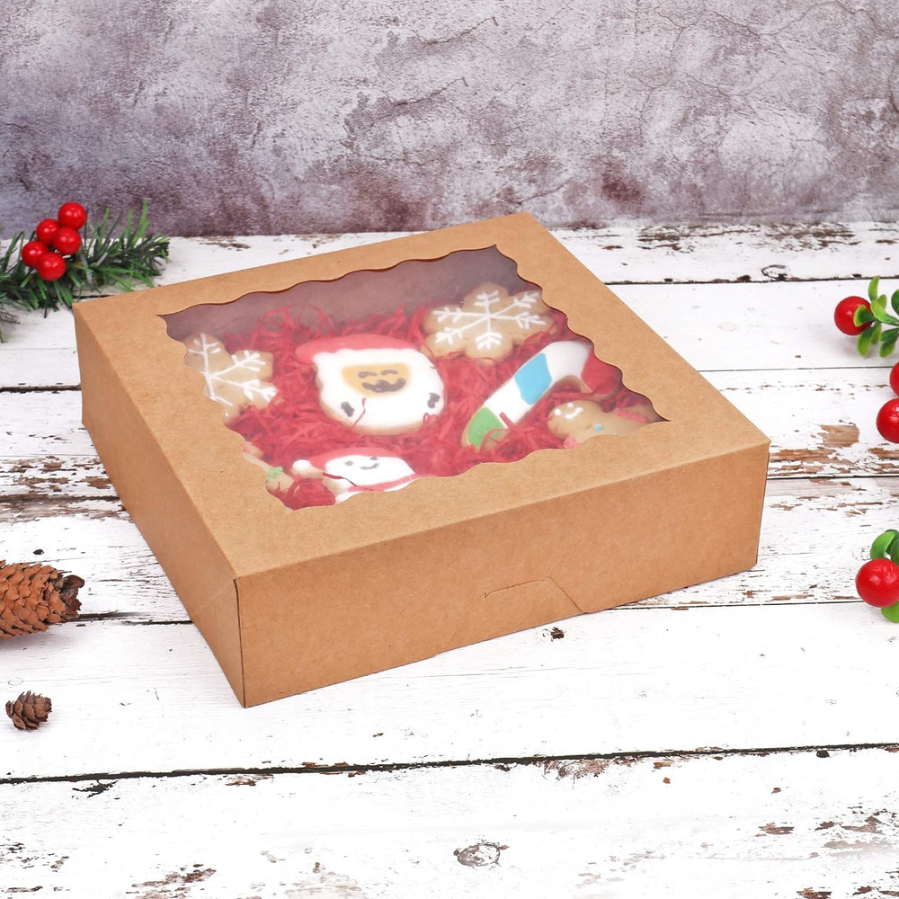 30-Pack Pie Boxes 10" X 10" X 2.5", Bakery Boxes with Window, Auto-Popup Cookie