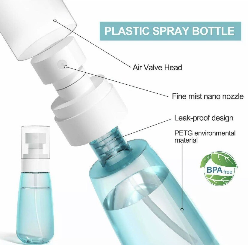 6Pc Small Plastic Fine Mist Spray Bottles Mini Empty Travel Bottles 3 Sizes