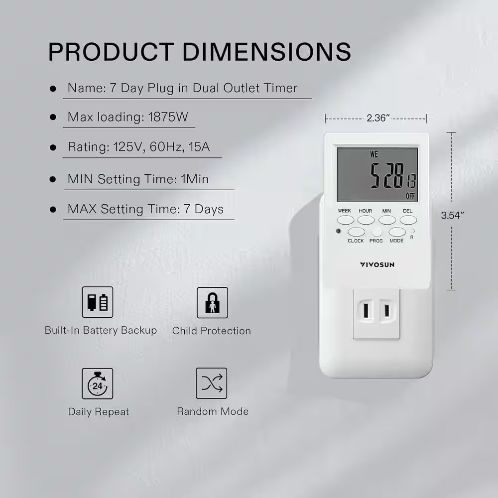 7-Day 10080 Min Indoor Programmable Plug-In Outlet Digital Timer (2 Pack)