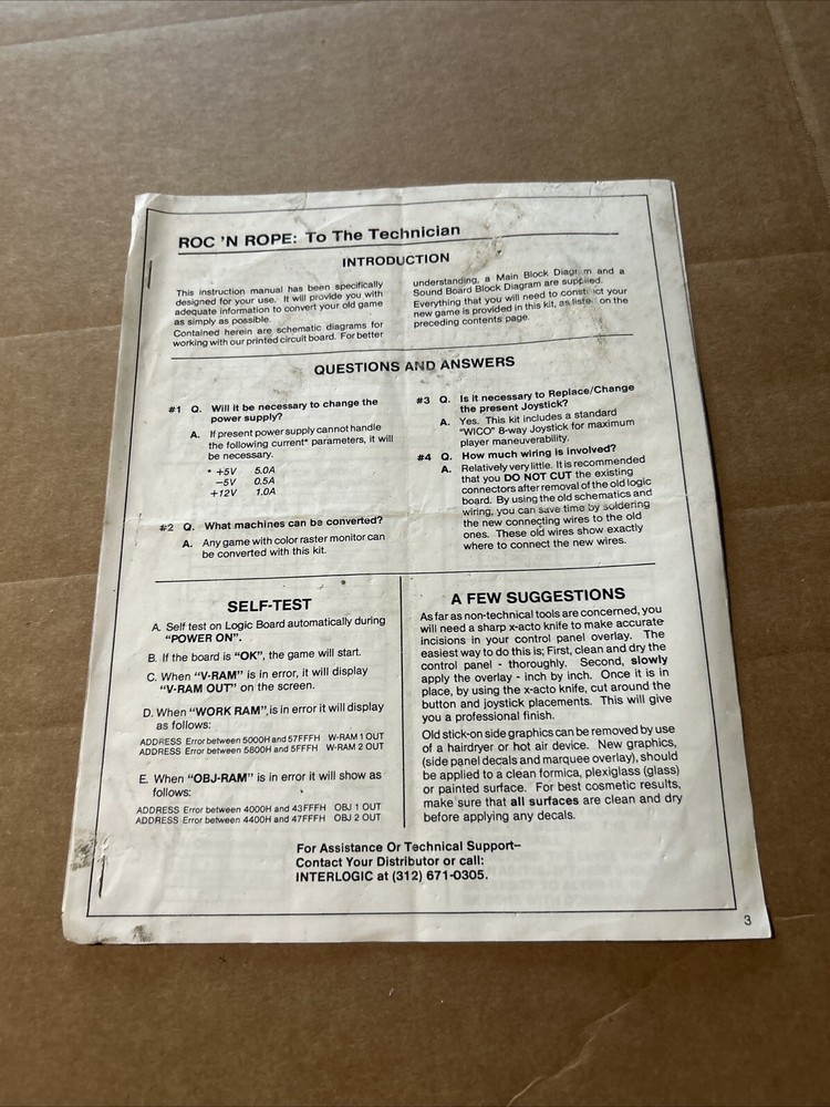 Unknown Roc N Rope Inter Logic  arcade  Video game manual