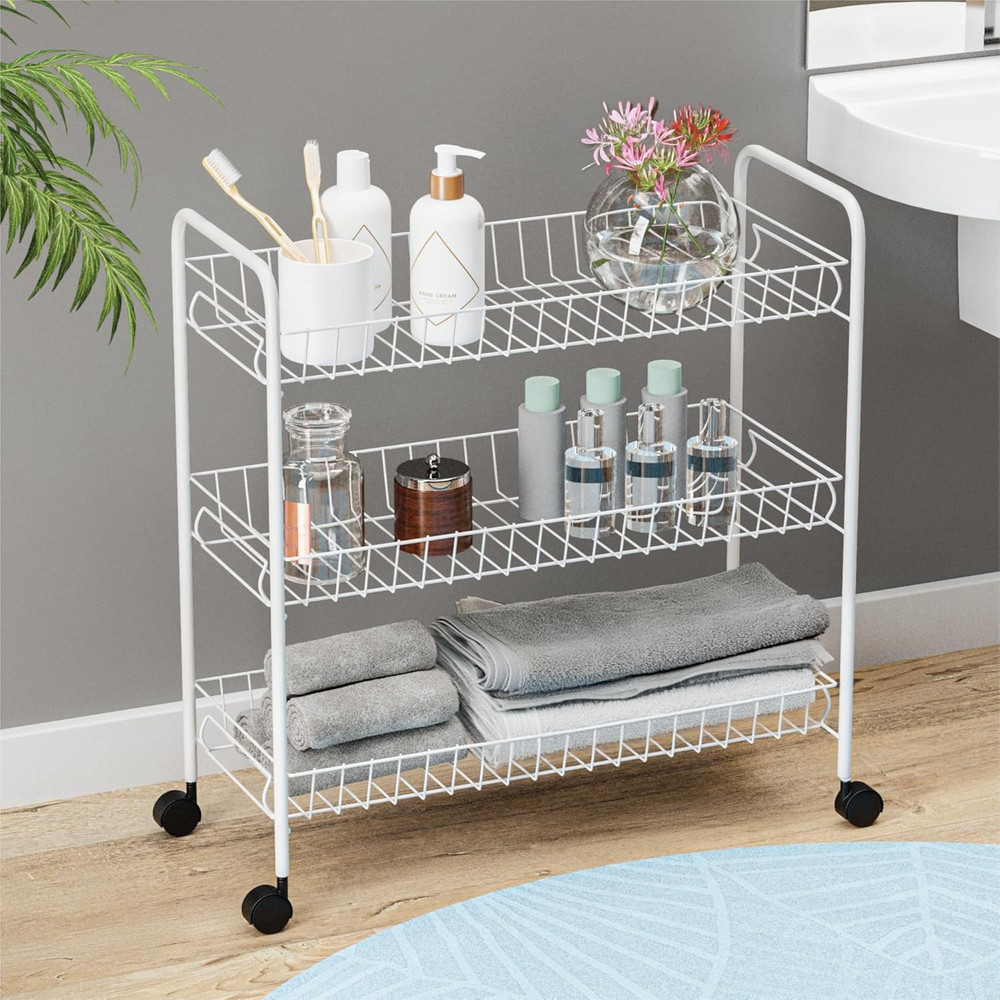 Rolling Utility Cart with Handle, 3 Tier Versatile Storage Organizer with Wheels