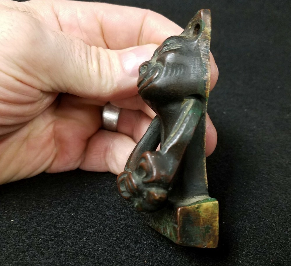 Antique Bronze Winking Comical Cat Door Knocker