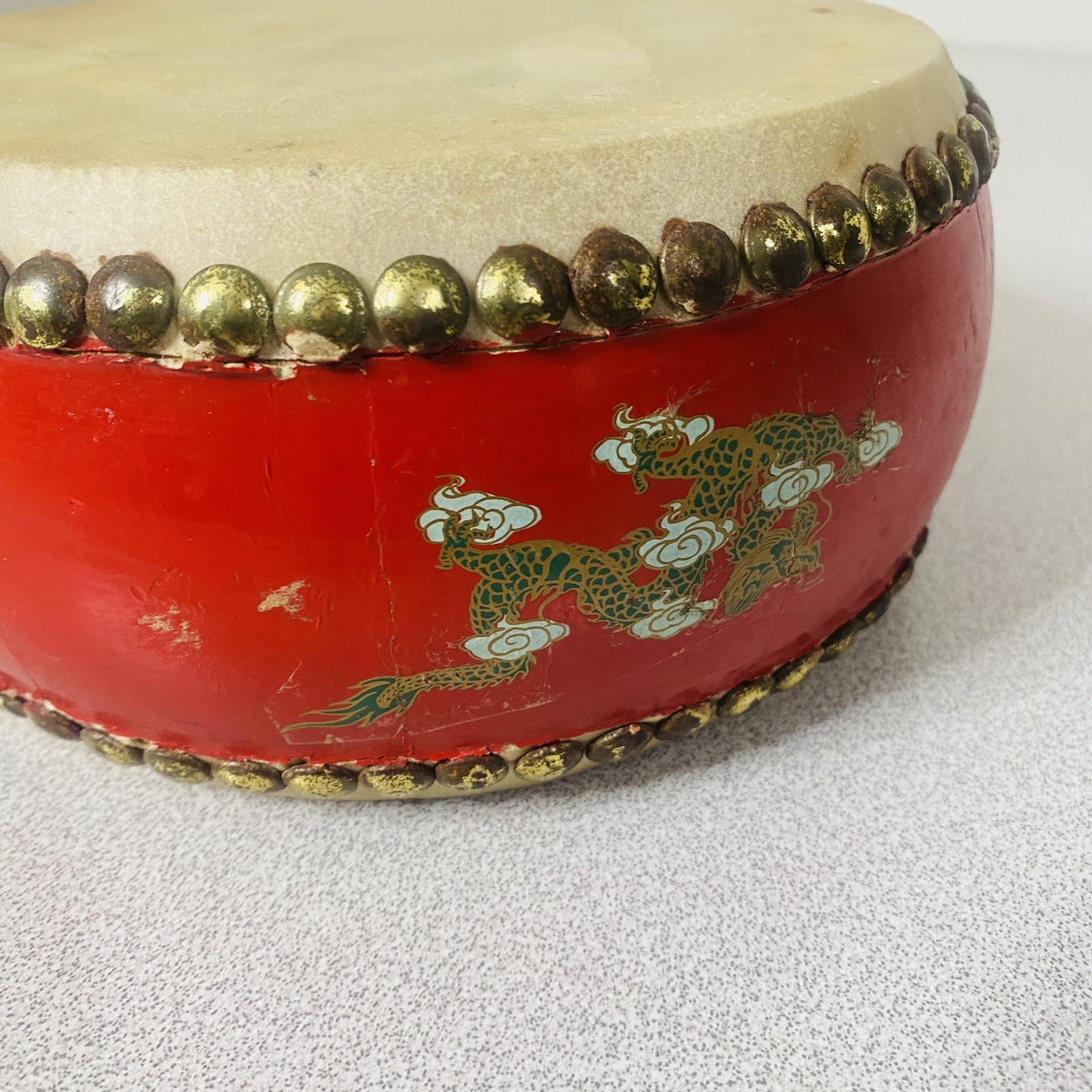 Chinese Red Dragon Dance Drum Double Sided Traditional Festival Parade Tanggu