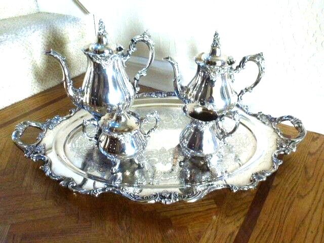 WALLACE BAROQUE Silverplate Tea Coffee Set and LARGE tray