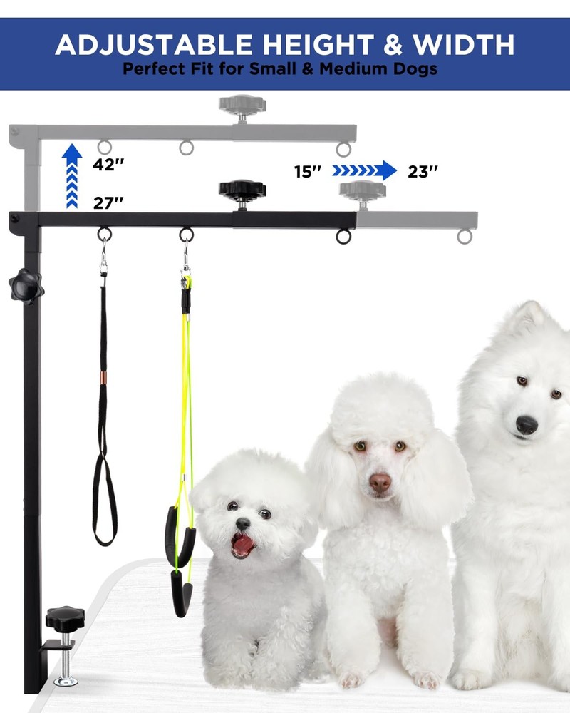 Extendable Dog Grooming Arm with Hammock, Adjustable Height 27"-42", Adjustab...