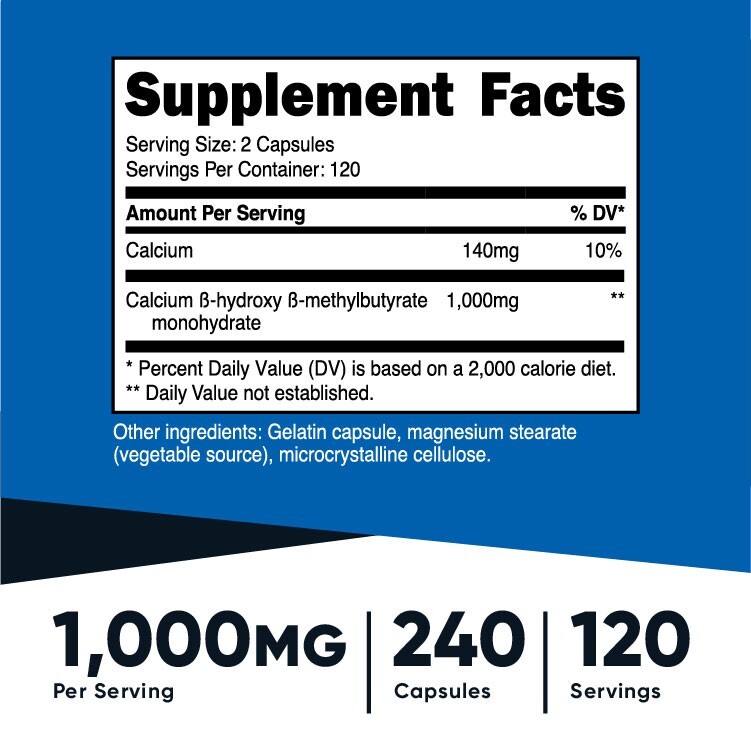 Nutricost HMB (Beta-Hydroxy Beta-Methylbutyric) 1000mg, 120 Servings, 240 Caps
