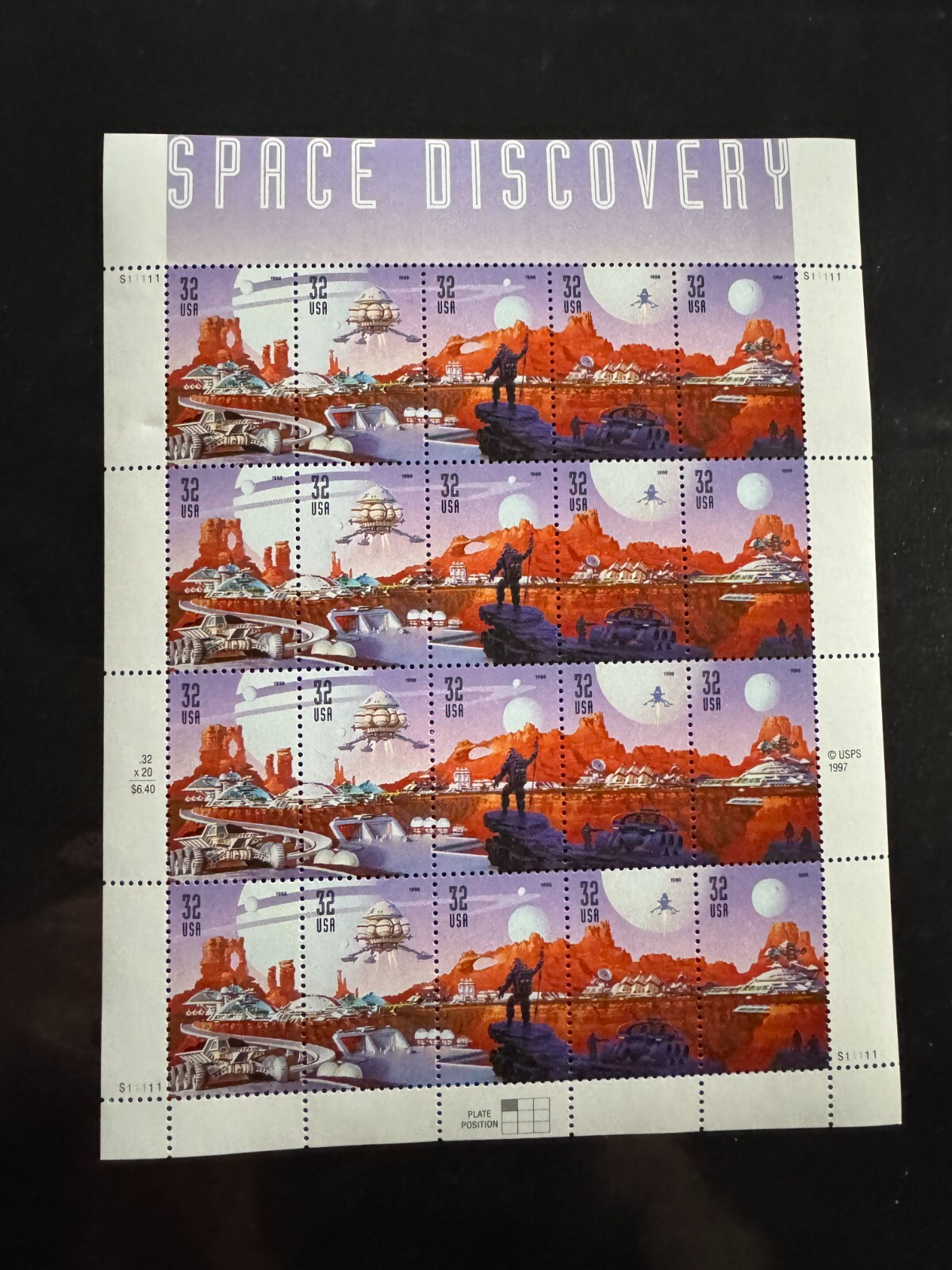 Scott #3238-3242 Space Discovery Pane of 20 32¢ Stamps (1998)