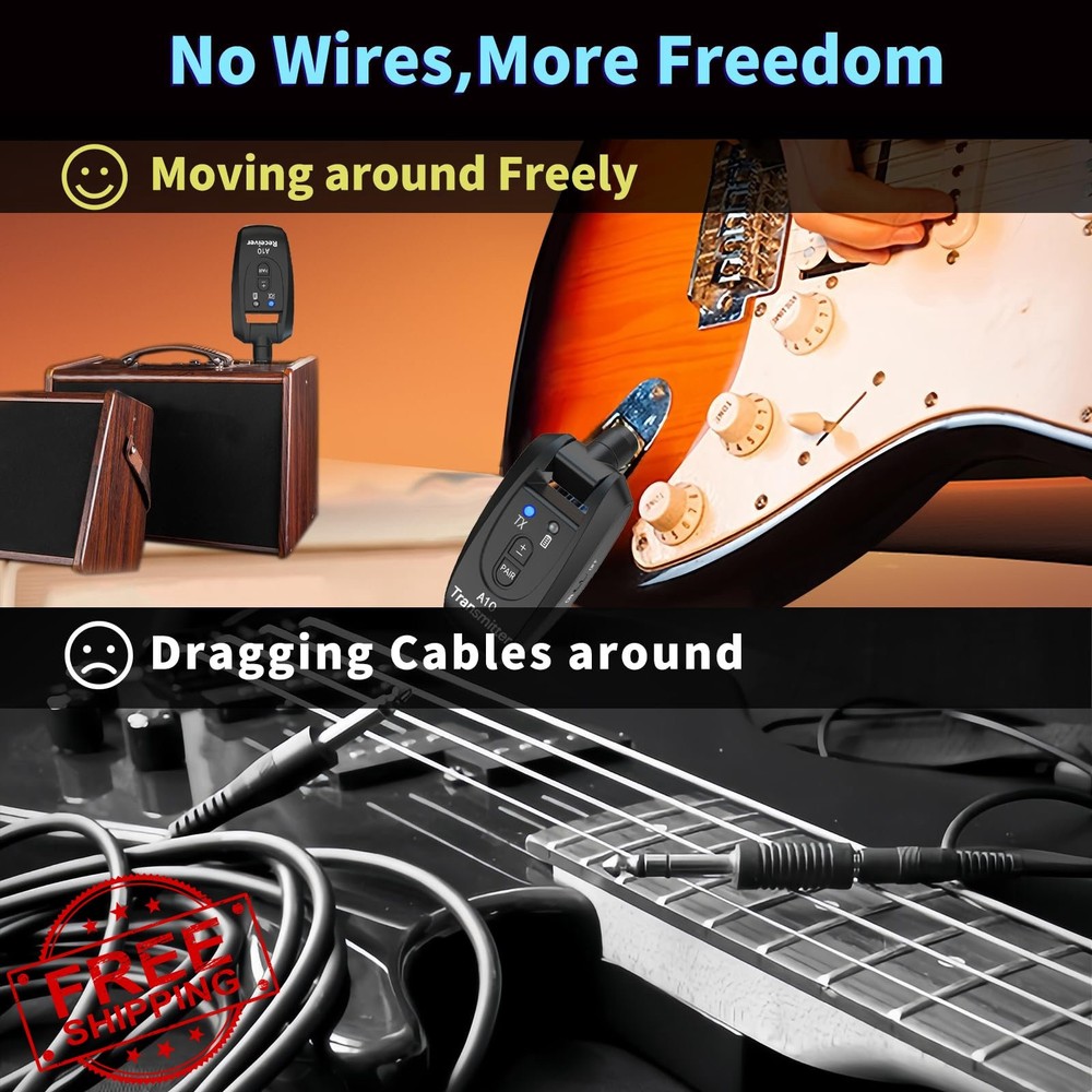 A10 Wireless Guitar System 2.4GHz 100ft Range Plug-Play