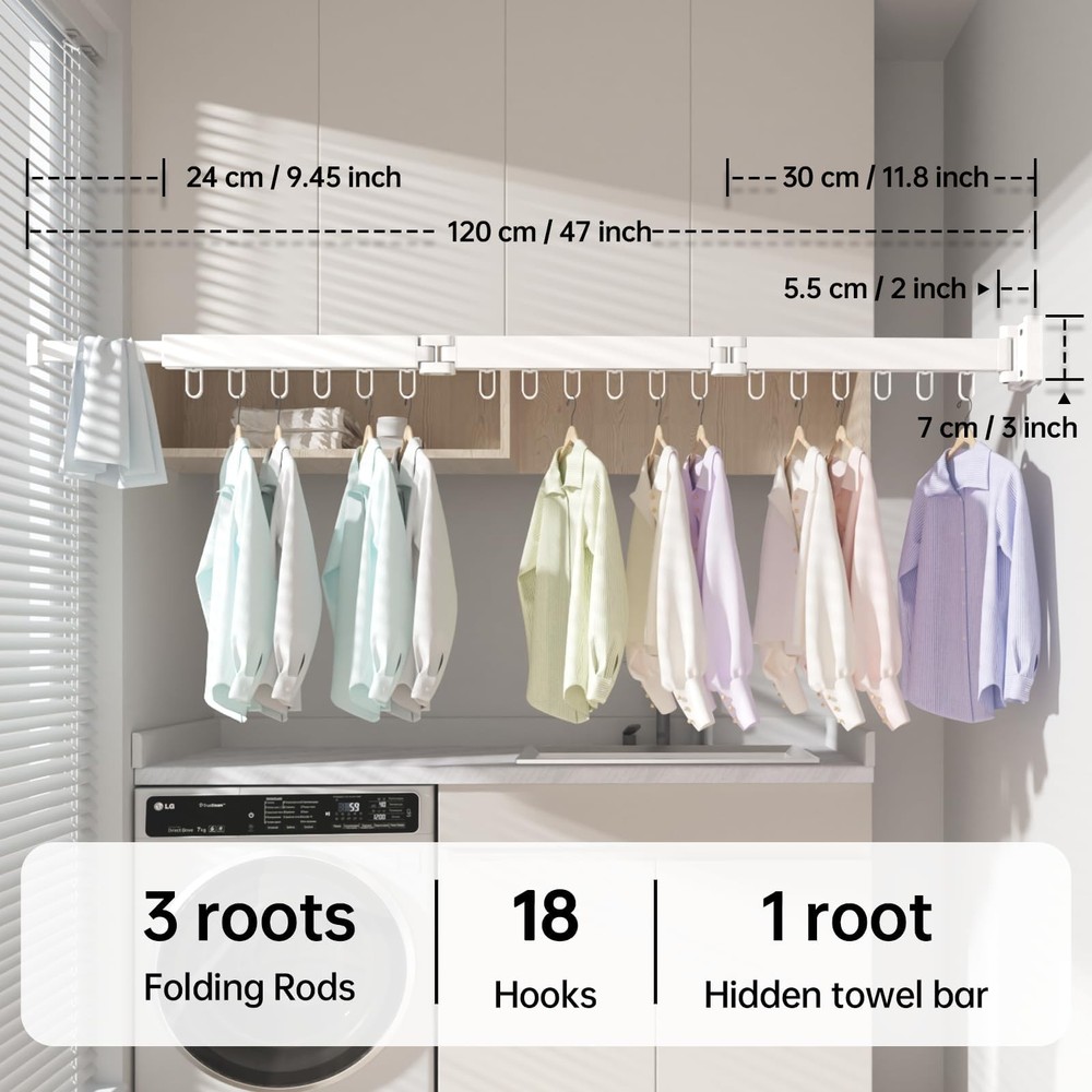 Clothes Drying Rack Wall Mounted, Laundry Drying Rack Collapsible, Foldable &...