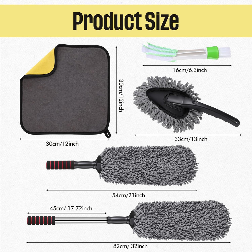 4 Pcs Large Car Duster Set Microfiber Dust Cleaning Sets with Extendable Handle