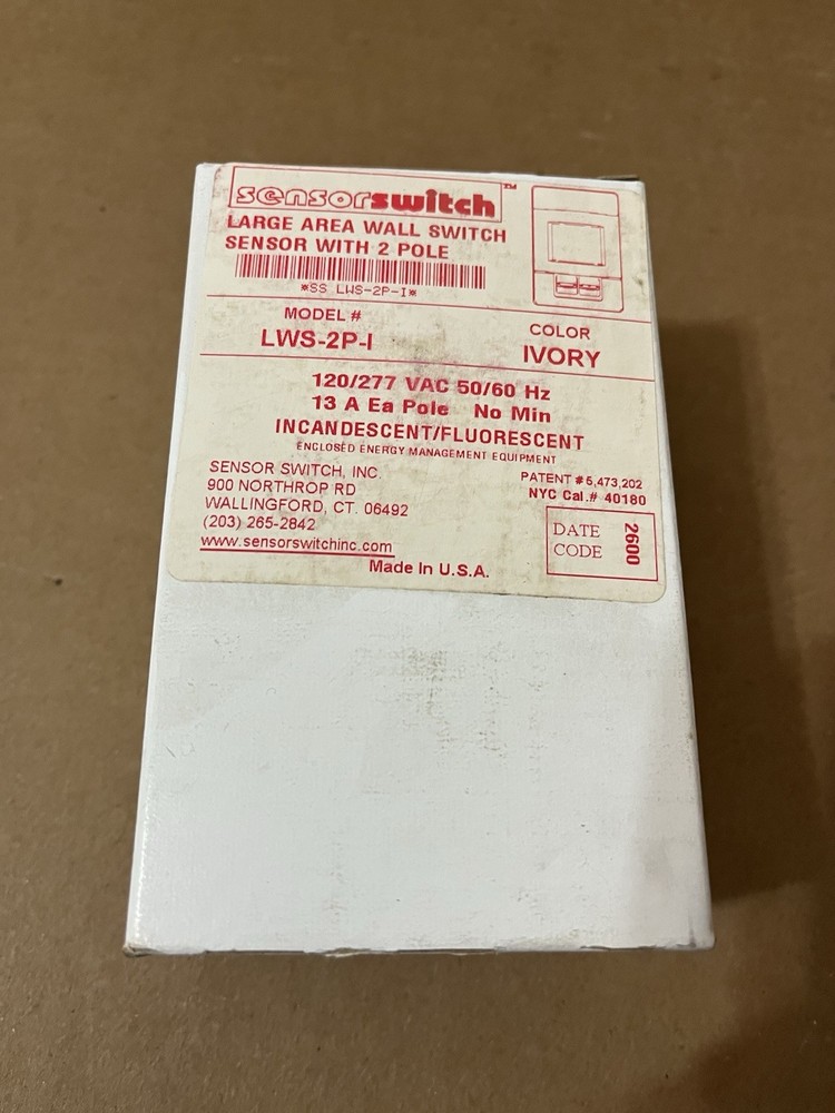 SENSOR SWITCH LWS-2P-I LARGE AREA WALL SWITCH SENSOR WITH 2-POLE, IVORY, NIB