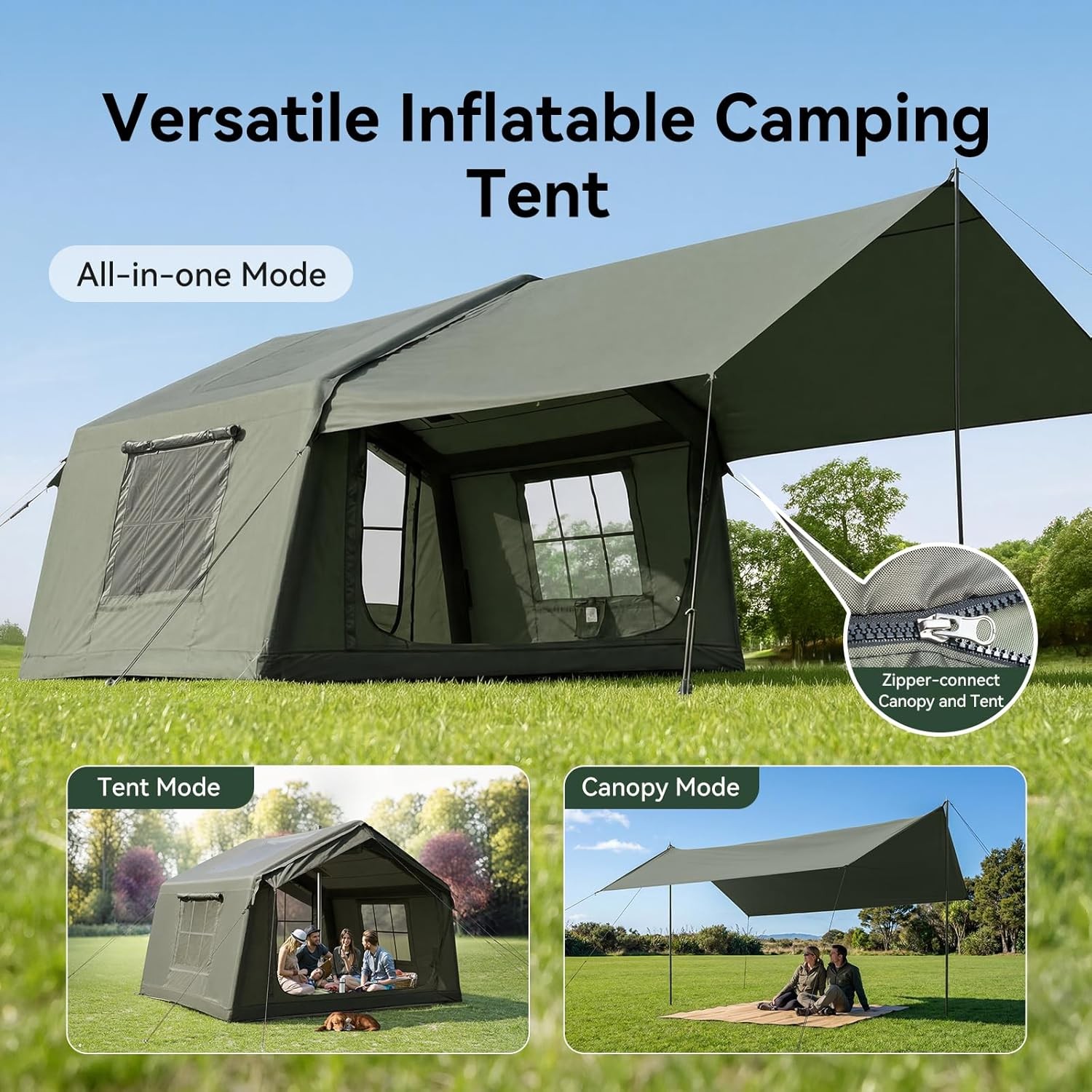 NAIZEA Inflatable Tent with Skylight Blow Up Tents w/Pump Stove Jack 6 Person