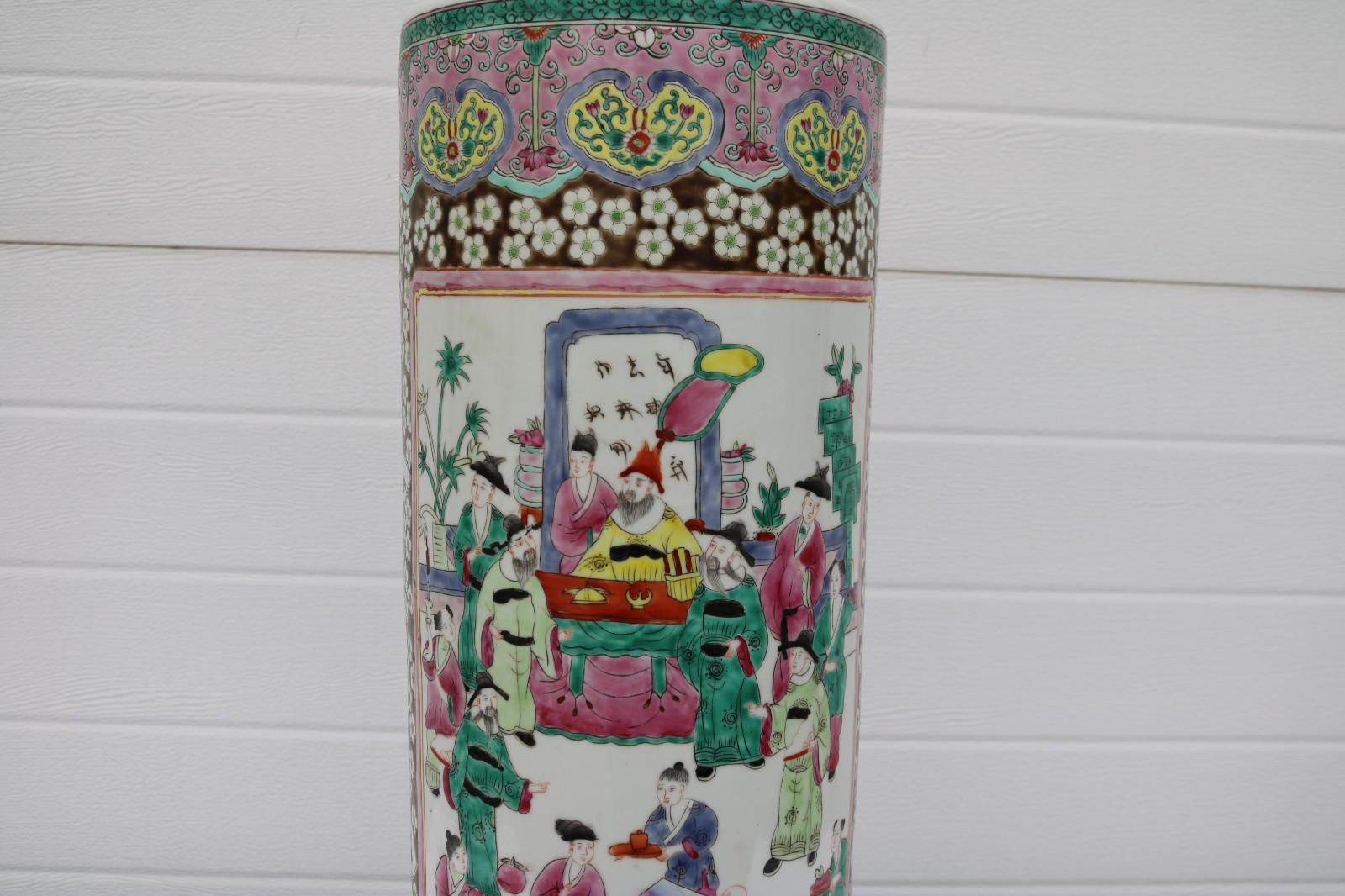 Vintage Large Mid Century Famille Rose Porcelain Umbrella Stand 24"