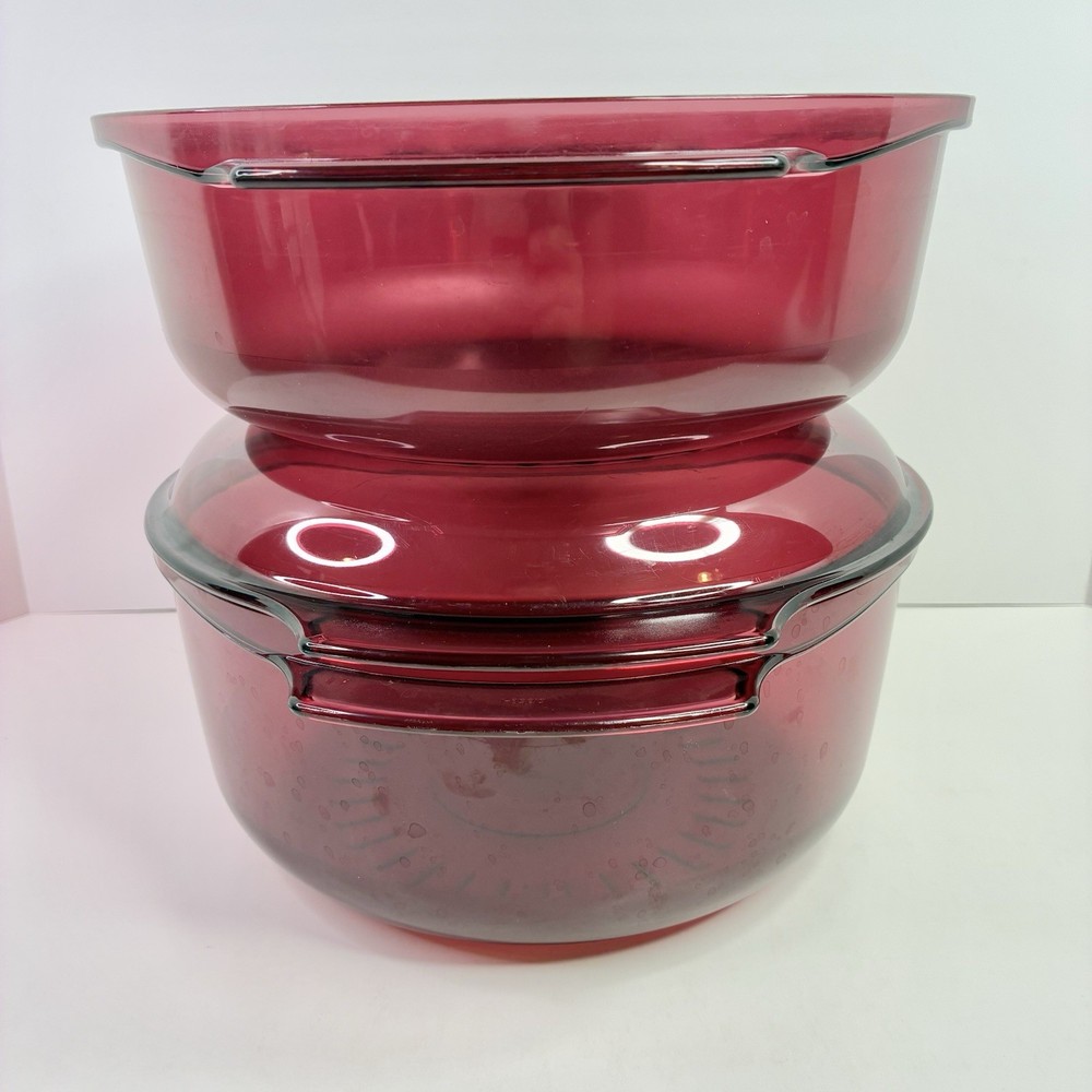 4 pc Tupperware Microwave Stack Cooker/Steamer Cranberry USA VTG *READ*