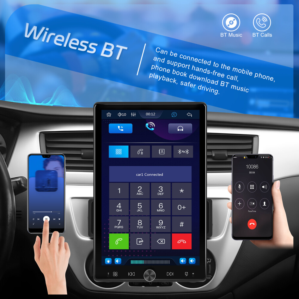 10.4" Single Din Touch Screen Stereo Bluetooth Radio Apple/Android Carplay+CAM