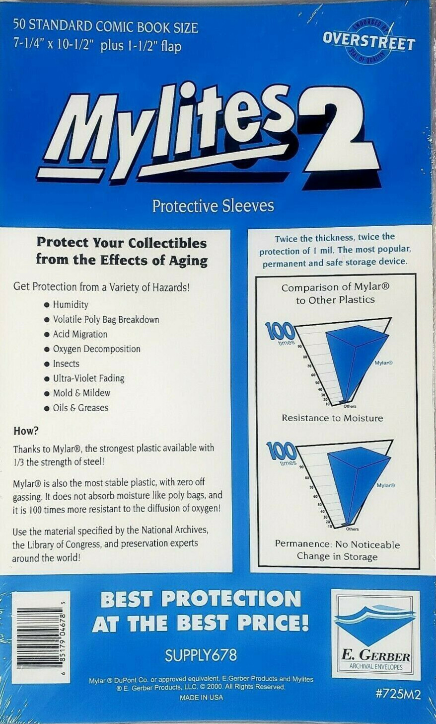 50 E Gerber Mylites 2 Mil Mylar Bronze Silver STANDARD Comic Book Bags sleeves