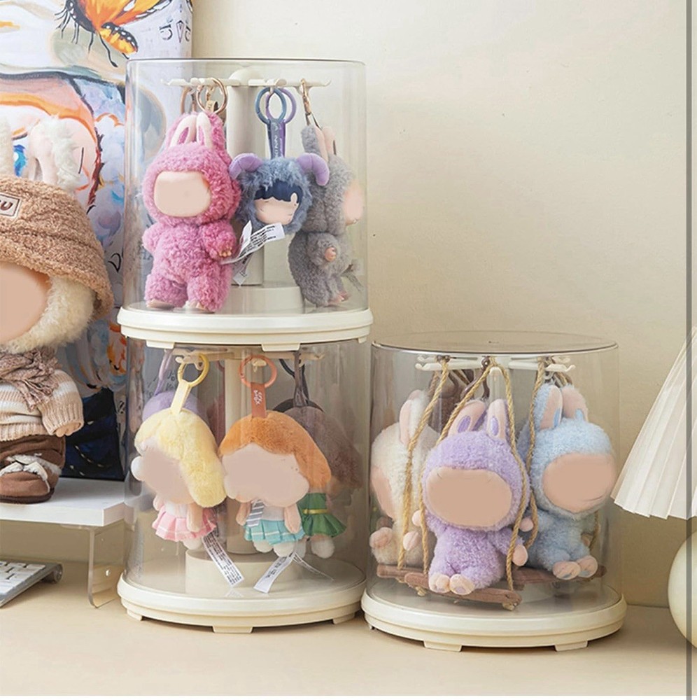 Transparent Rotating Display Box for Labubus Dustproof Stackable Holder Case