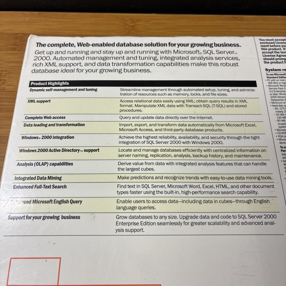 Microsoft SQL Server 2000 Standard Edition (includes 5 Client Access) New Sealed