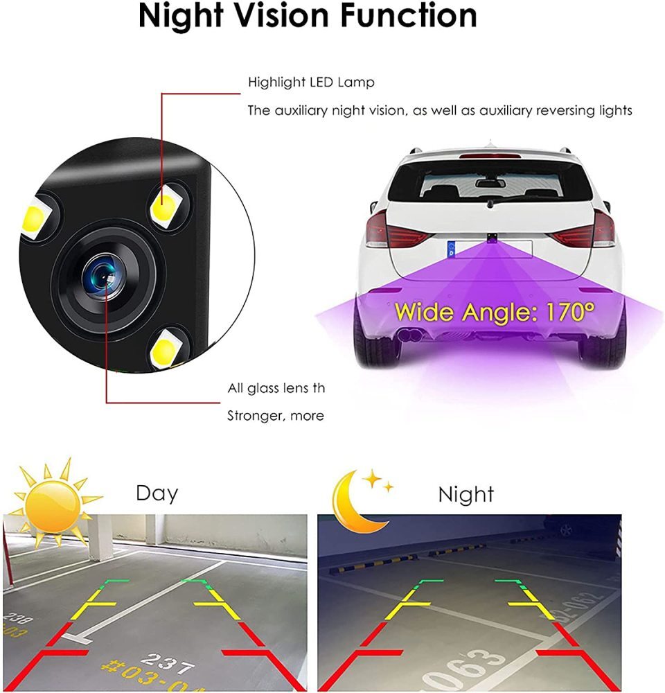 Car Rear View Backup Camera Parking Reverse Back Up Camera Waterproof CMOS 4LED