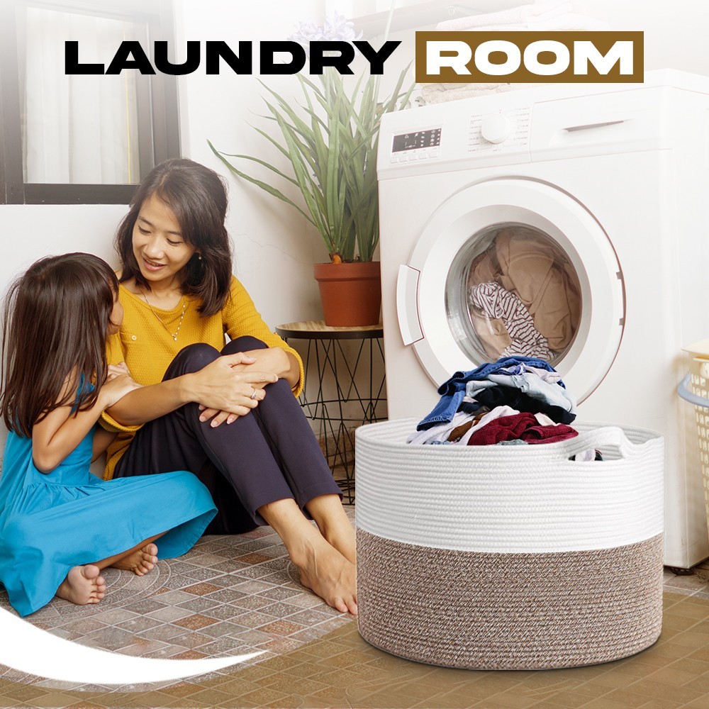 Large Blanket Basket 22 x 14 in Cotton Rope Storage Basket