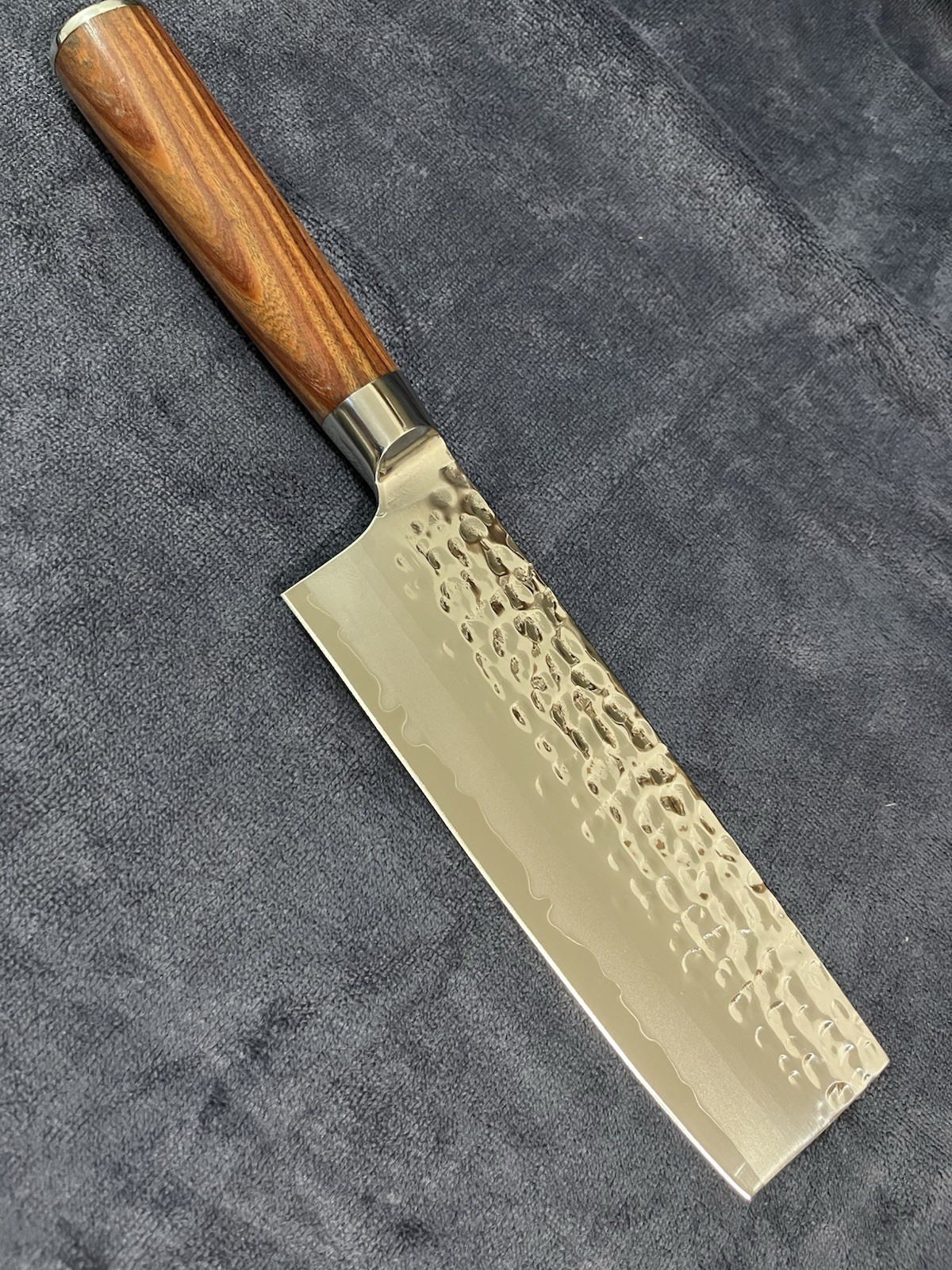 7" Hand Forged Nakiri Knife 9Cr18MoV Steel Cleaver Vegetable Slicer Hammered Fin