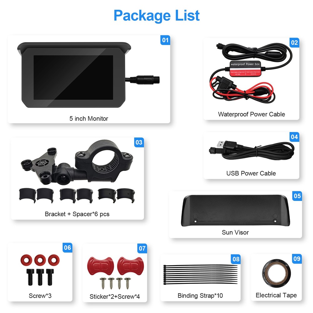 5" Motorcycle Wireless CarPlay GPS System Touch Screen Bluetooth Video Recorder