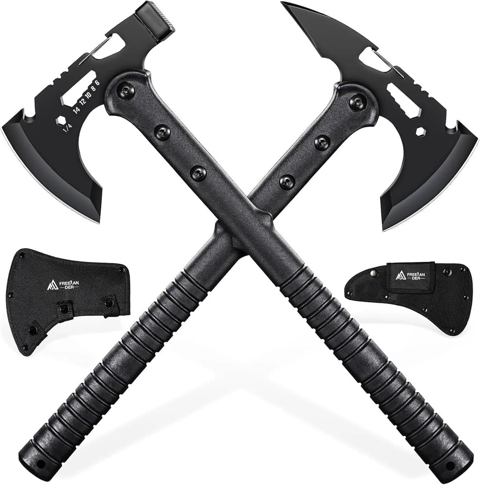 Tactical Axe 2 Pack, Sharp Tomahawk with Sheath, Portable Tomahawk with Clip and