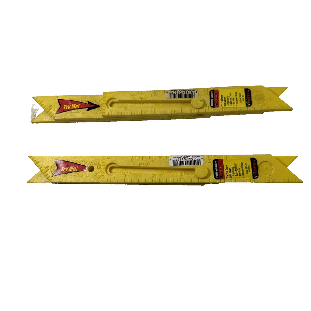 NEW 2x Folding Utility Square Yellow Carpenter Tool Plastic 7" Hanson Angle