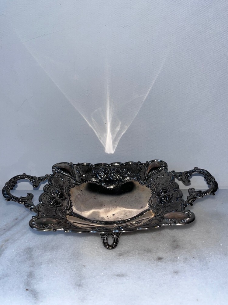 godinger silver art co footed square with handles bowl dish vintage….