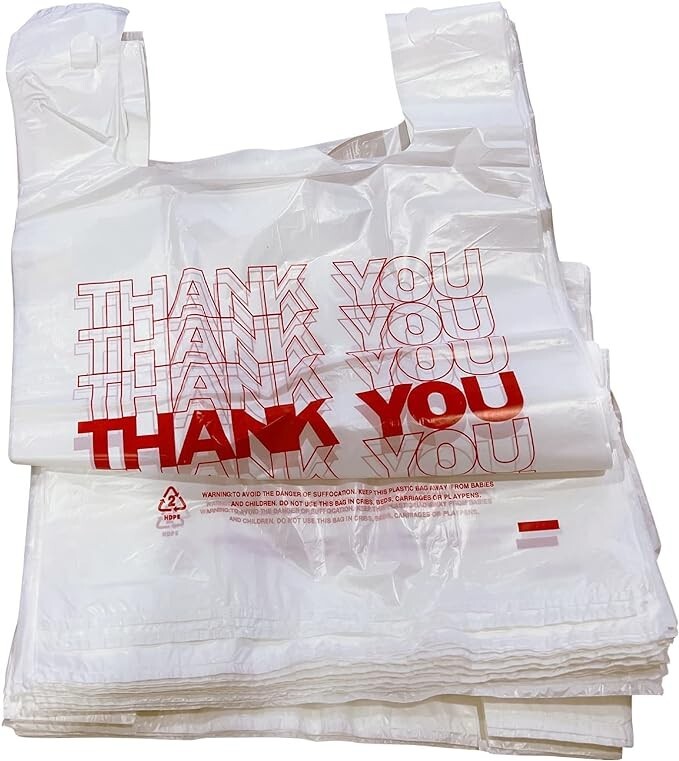 THANK YOU T-Shirt Bags 11.5" x 6.5" x 21" White Plastic Shopping bag 50 - 1000