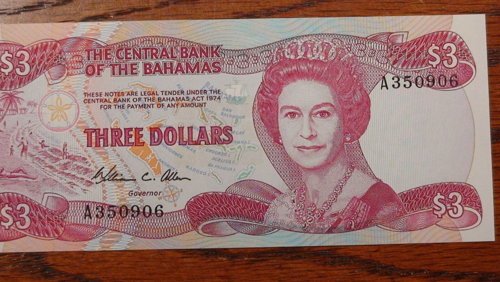 1984 BAHAMAS MONETARY AUTHORITY Three Dollar Note UNCIRCULATED $3 Bill!