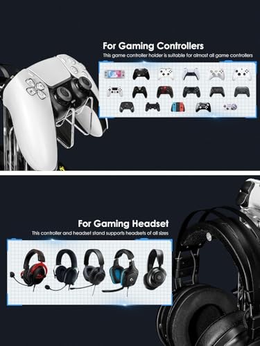 Headset and Controller Stand, Space-Saving 2 Tier 2 Tier-without lights Black