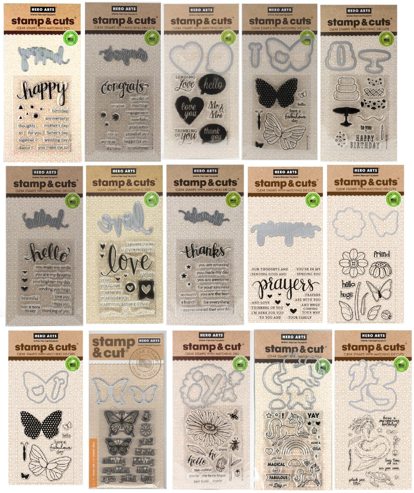 Hero Arts Stamp & Cut YOU CHOOSE! All your Favorite Clear Stamps and Match Dies