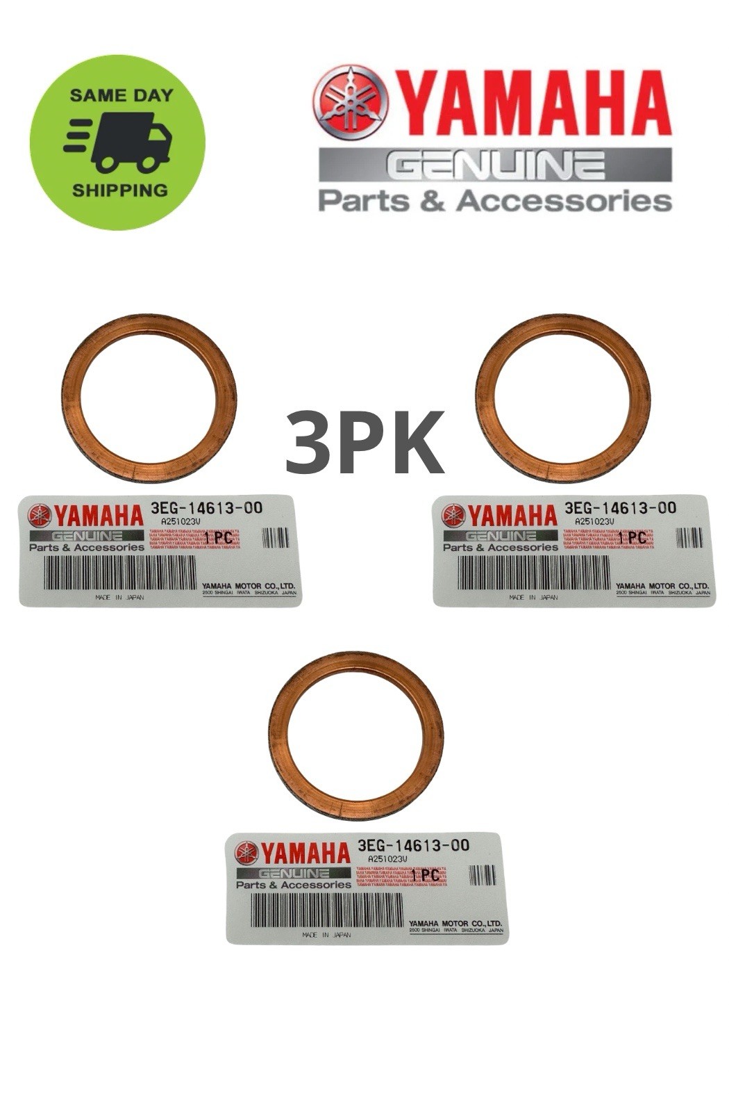 3PK Exhaust Muffler Pipe Head Gasket Yamaha 3EG-14613-00-00 4X7-14613-00-00 OEM