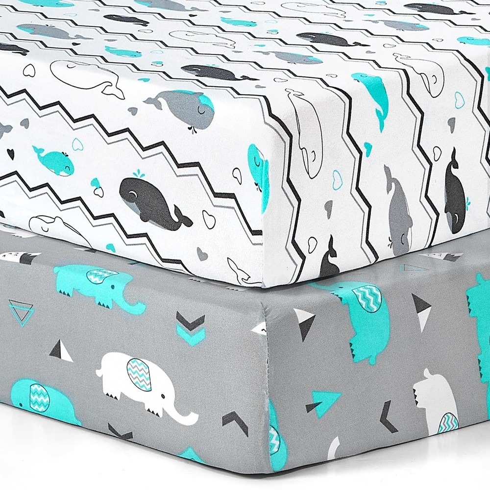 Pack n Play Sheets, 2 Pack Mini Crib Sheets,Stretchy Portable Fitted Playard ...