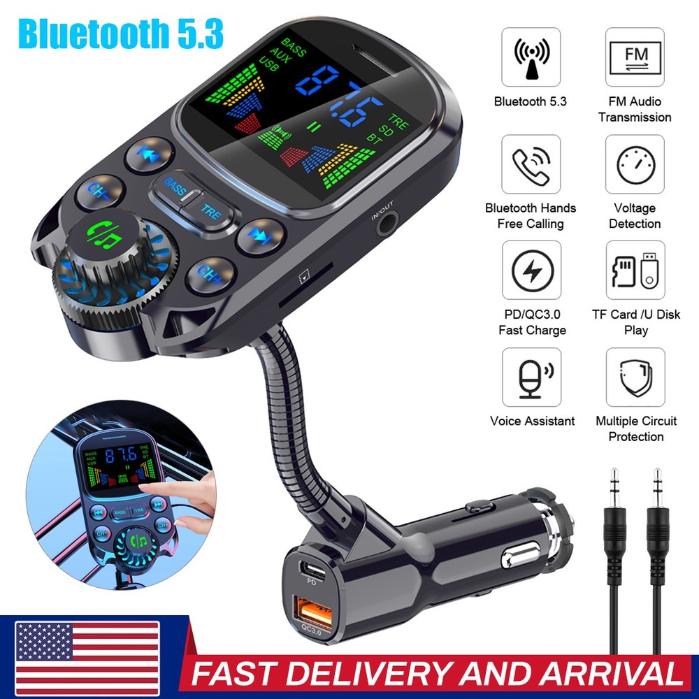 Car Bluetooth FM Transmitter Radio MP3 Wireless Adapter 30W PD USB Fast Charger