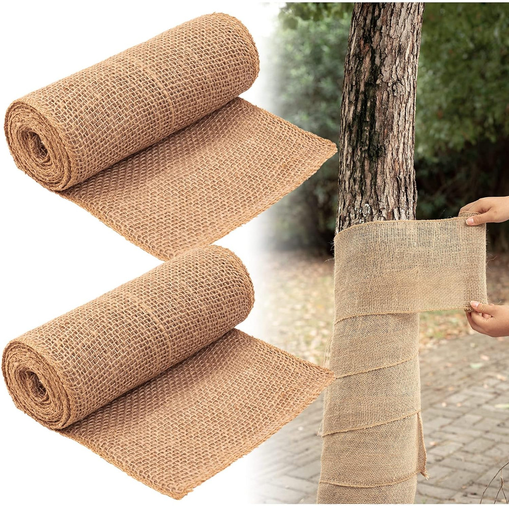 2 Rolls Burlap Tree Protector Wraps 7.8" × 9.8' Winter Tree Trunk Guards Protect