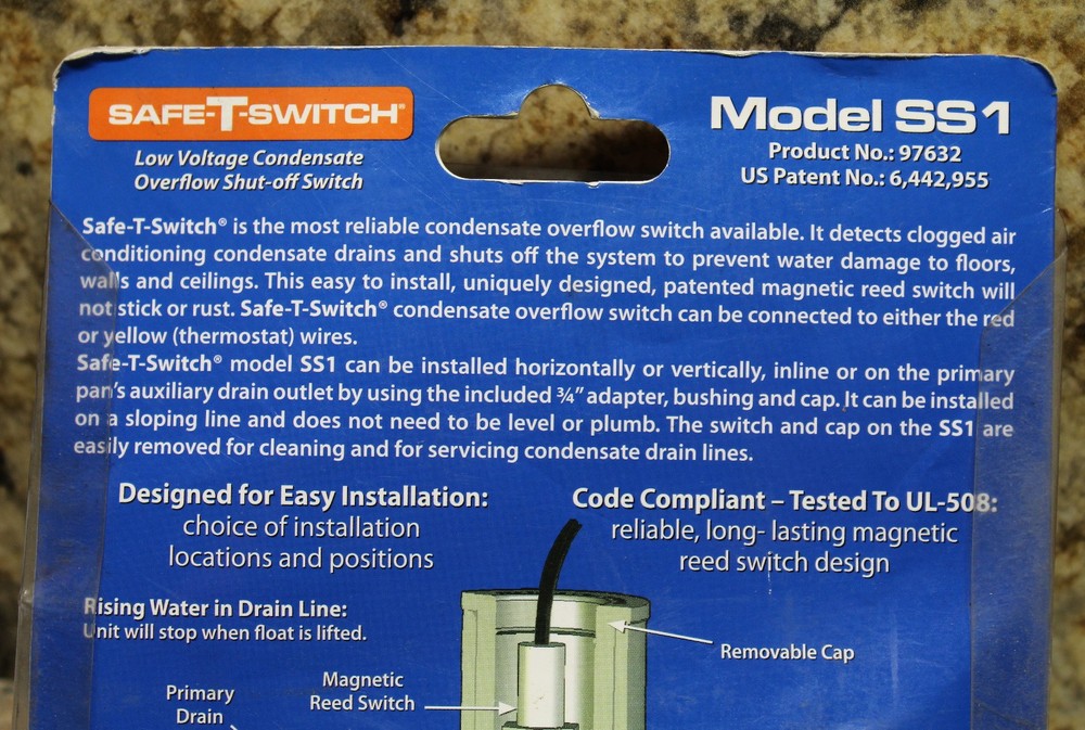 Safe-T-Switch Low Voltage Condensate Overflow Shut-Off Switch (SS1)