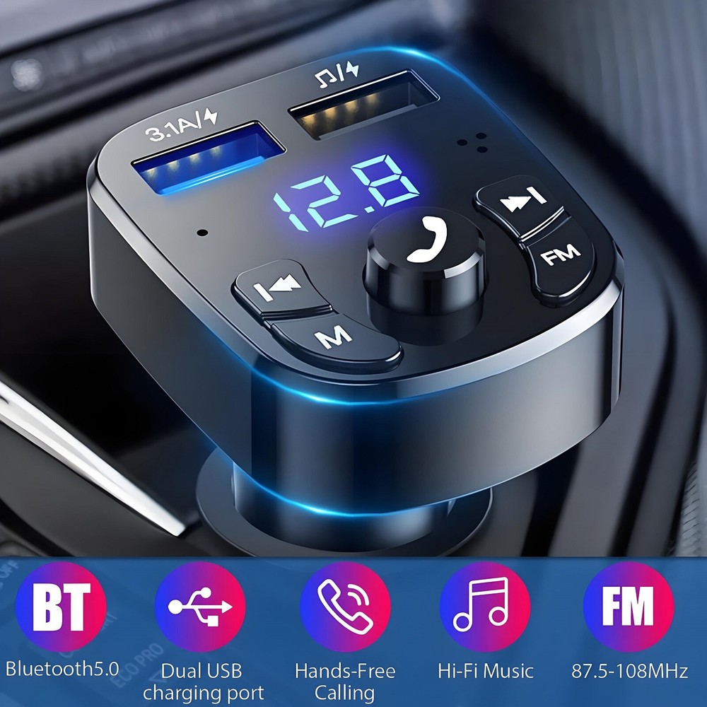 Bluetooth 5.0 Car Wireless FM Transmitter Adapter Hands-Free 2USB PD Charger AUX