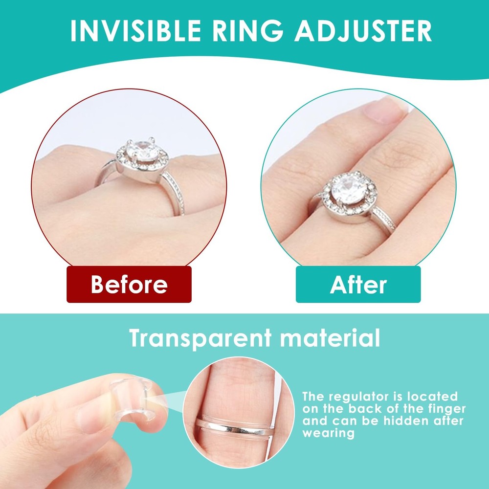 ABCDMM Ring Sizer Adjuster for Loose Rings, 16 Pack, Adjustable, transparent