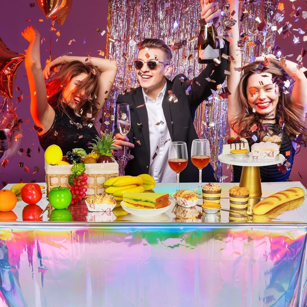 6 Pack Iridescence Plastic Tablecloths Shiny Disposable Laser Rectangle Table