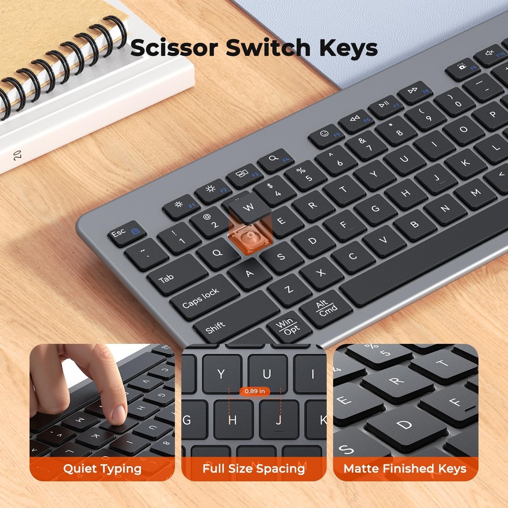 Ultra Slim Wireless Multi-Device Bluetooth Keyboard with Low-Profile Mouse