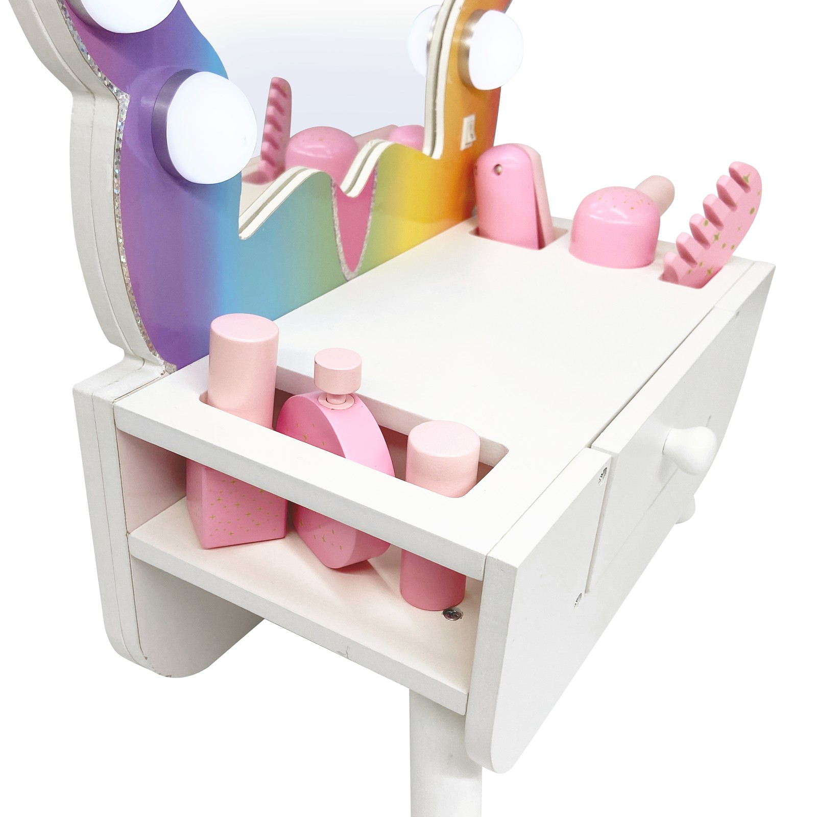 Teamson Kids Colorful Butterfly-Shaped Tabletop Vanity with Illuminated Mirror