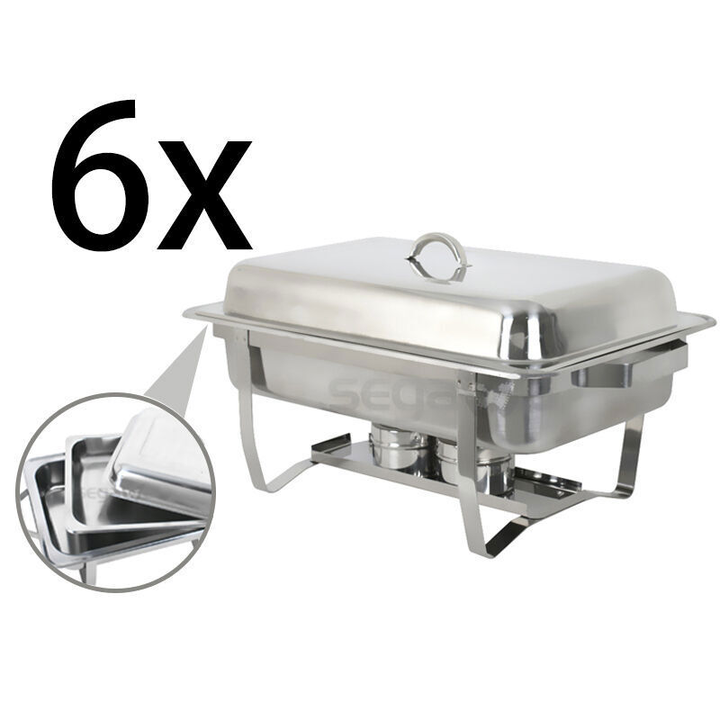 New 8 Quart Stainless Steel Rectangular Chafing Dish Full Size 6 Pack of