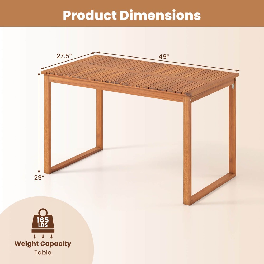 Outdoor Acacia Wood Dining Table, Rectangular Patio Table w/Slatted Tabletop