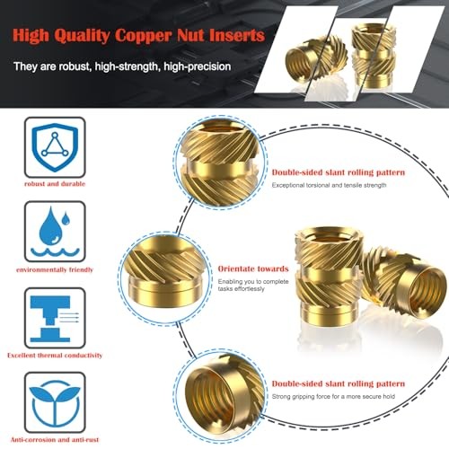 400Pcs Threaded Inserts, M2 M2.5 M3 M4 M5 M6 Threaded Inserts Kit (400Pcs)