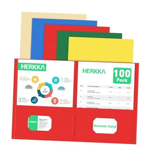 Two Pocket Folder,  100 Pack 2 Pocket Folders, Letter Size Paper Folders