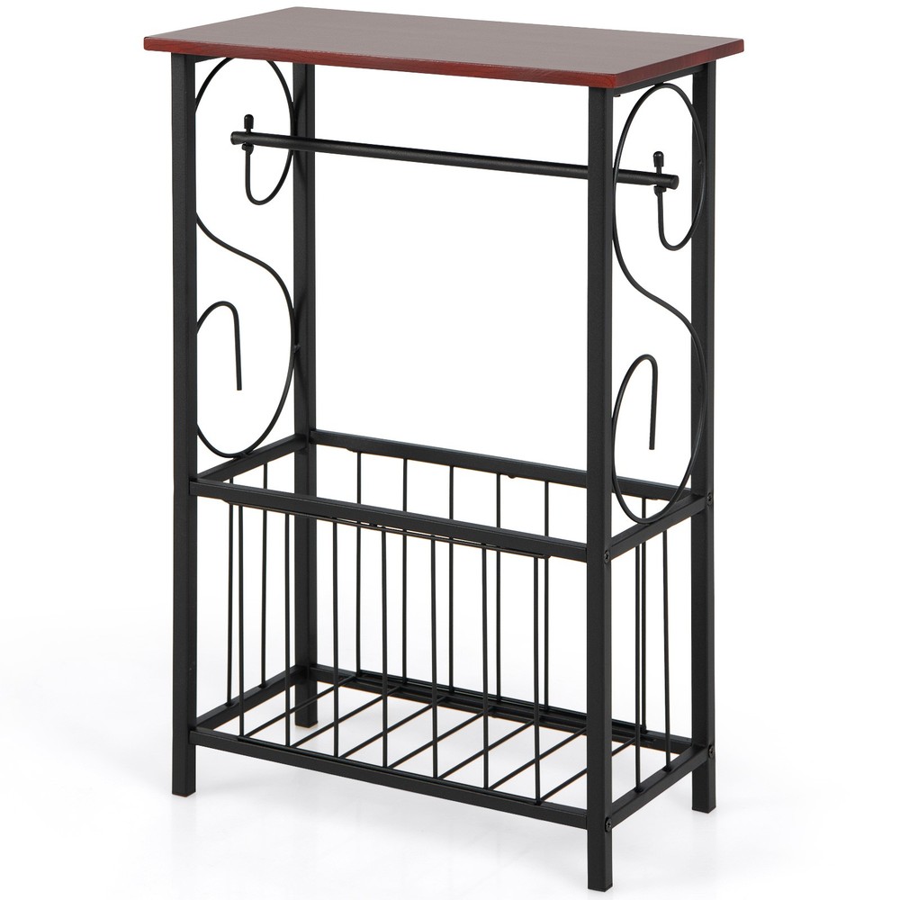 2 PCS Side Table End Table w/ Removable Hanging Rack & Bottom Storage Basket