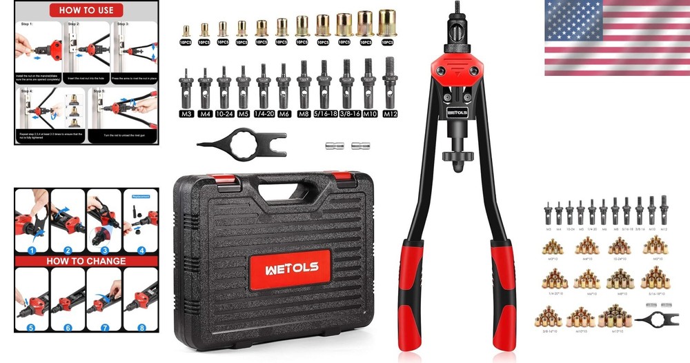 Complete 16" Rivet Nut Tool Set with 11 Mandrels & 110 Rivnuts - Industry Ready